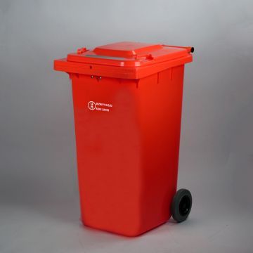 Un-gekeurde 2-wielcontainer 240 liter, met afsluitbaar deksel, rood