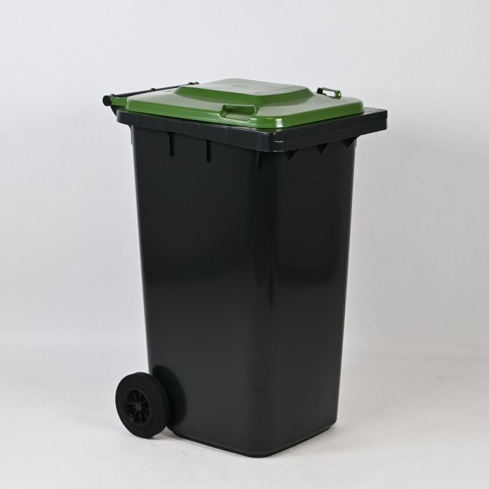 Afvalcontainer 240 liter, grijs met groen deksel