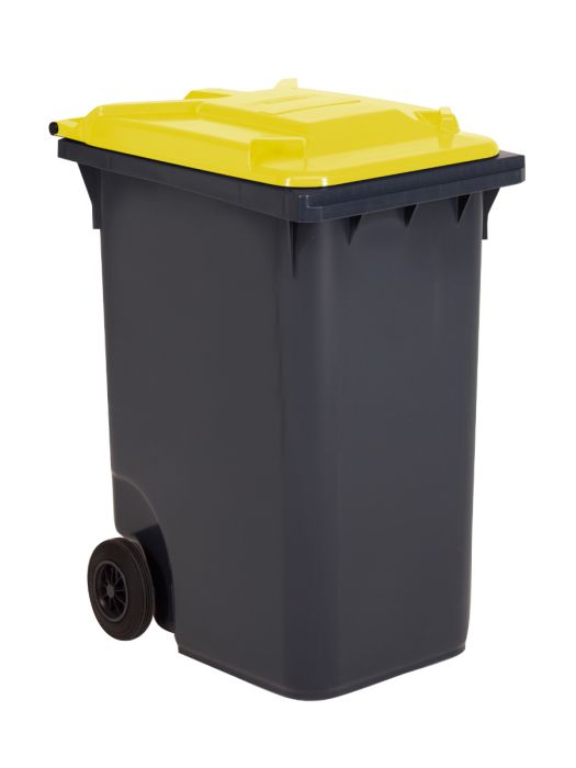 Afvalcontainer 360 liter, grijs met geel deksel