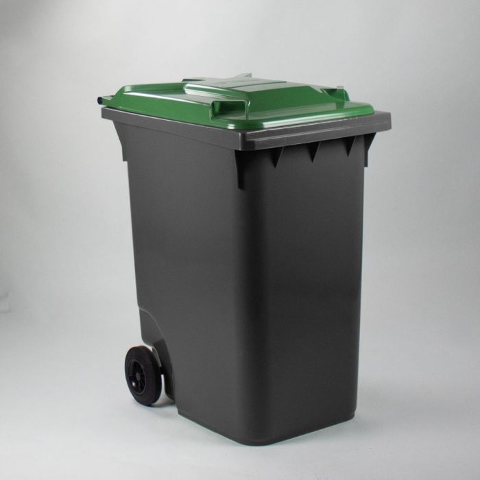 Afvalcontainer 360 liter, grijs met groen deksel