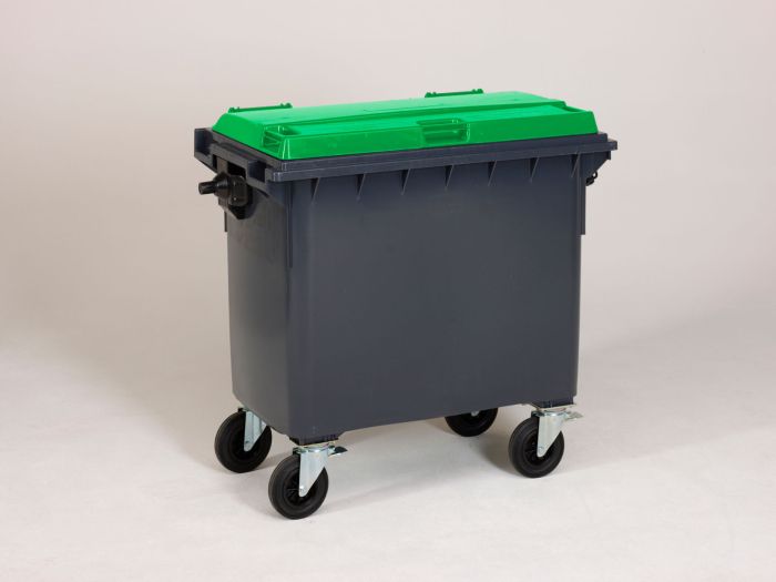 Afvalcontainer 660 liter, met scharnierdeksel, donkergrijs/groen