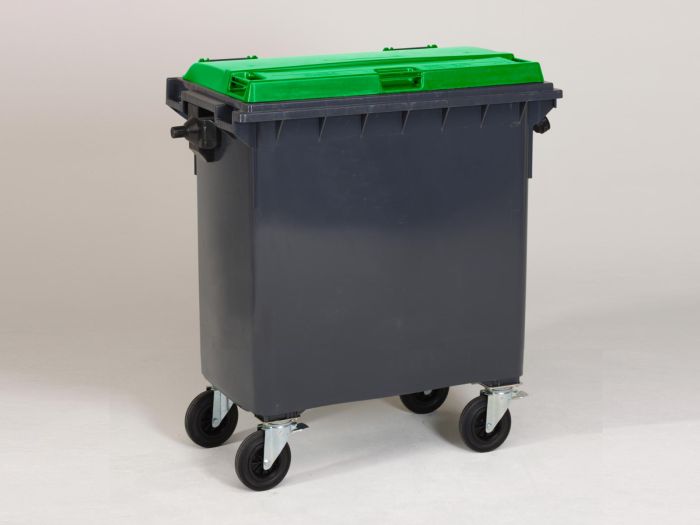 Afvalcontainer 770 liter, met scharnierdeksel, grijs/groen