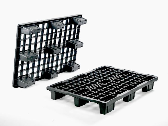 Kunststof pallet 1200x800x153 mm, op 9 poten, perfo dek, zwart