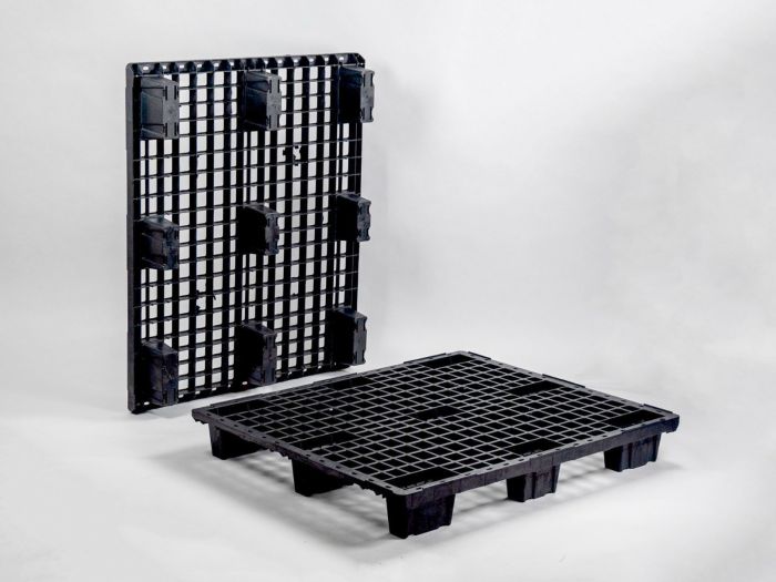 Kunststof pallet 1200x1000x153 mm, op 9 poten, perfo dek, zwart