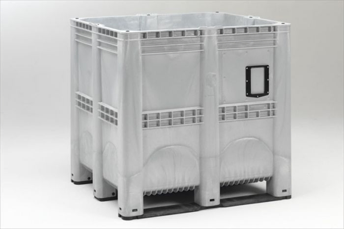 Kunststof palletbox 1300x1150x1250 mm, 1400 l. 3 sleden, grijs