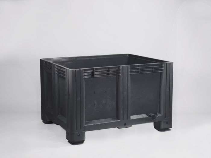 Plastic pallet box 1200x1000x760 mm, 610 L., 4 feet, dark-grey, recycled plastic