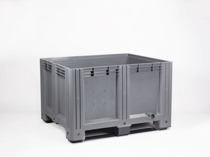 Plastic pallet box 1200x1000x780 mm, 610 L., 2 skids, food grade, grey