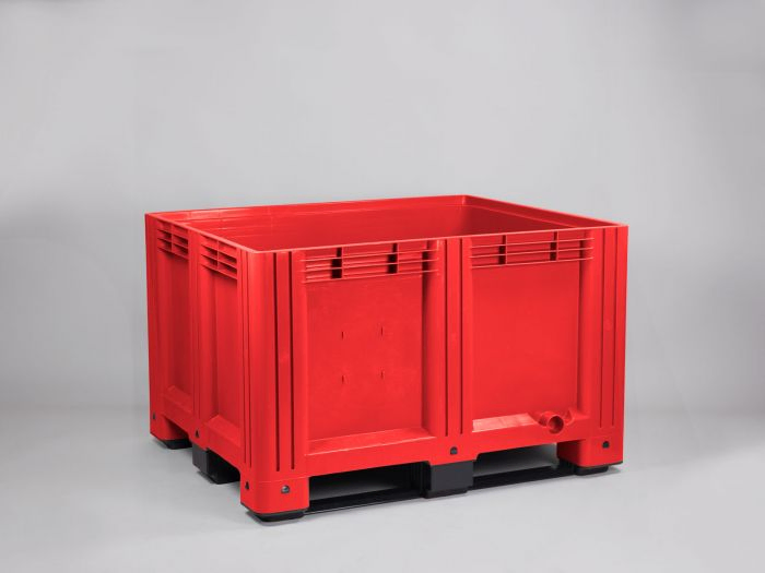 Plastic pallet box 1200x1000x780 mm, 610 L., 3 skids, food grade, red