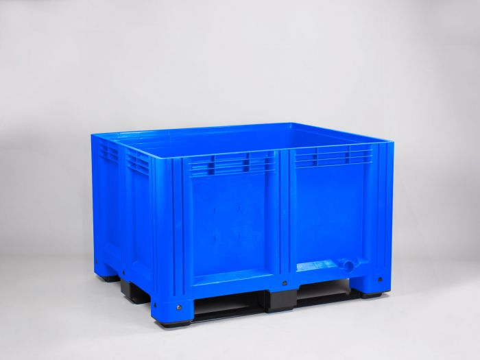 Plastic pallet box 1200x1000x780 mm, 610 L., 3 skids, food grade, blue