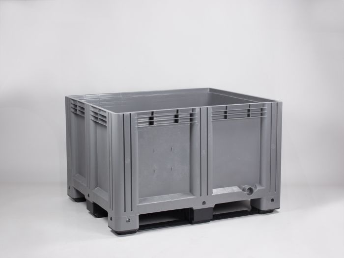 Kunststof palletbox, 1200x1000x780 mm, 610 liter, 3 sleden, grijs