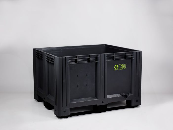 Plastic pallet box 1200x1000x780 mm, 610 L., 3 skids, dark-grey, recycle plastic