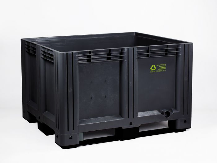 Kunststof palletbox, 1200x1000x760 mm, 610 l. 3 sleden, gerecycleerde HDPE