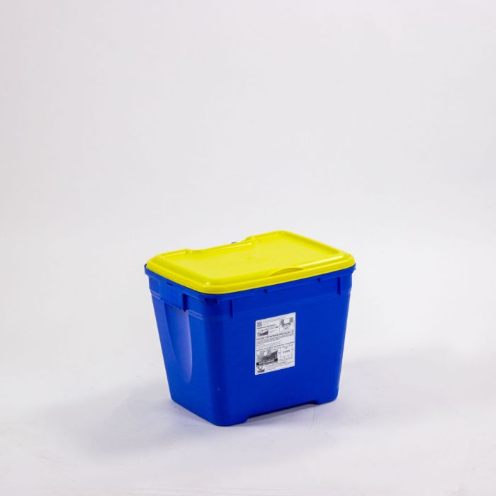 Transportvat 30 liter, zonder inwerpopening, speciaal voor ziekenhuisafval, blauw/geel