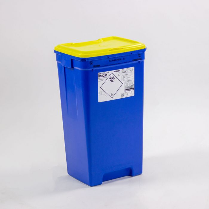 Disposable medical waste container 60 l. with standard lid, blue/yellow