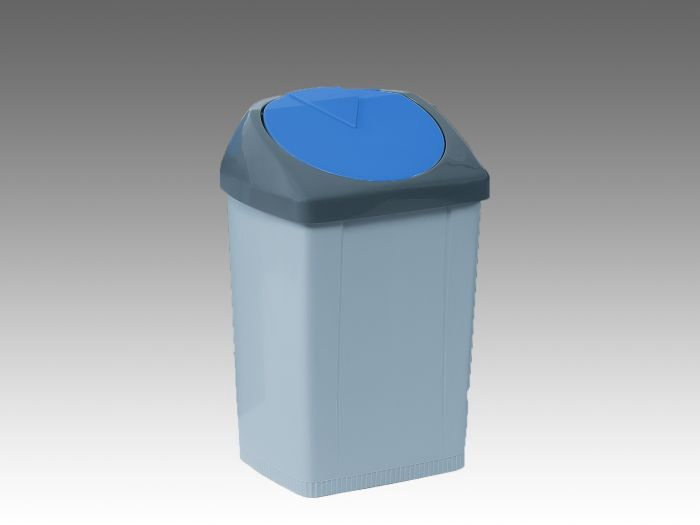Waste bin with push down lid, 430x370x730 mm, 60 L, grey/blue