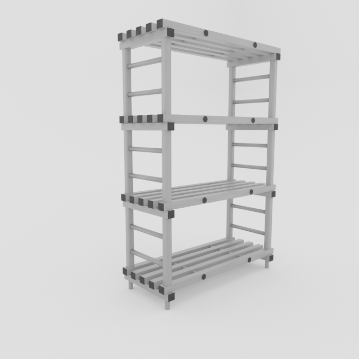 Hygiënisch kunststof opbergrek, 1000x500x1820 mm, met 4 schappen, grijs