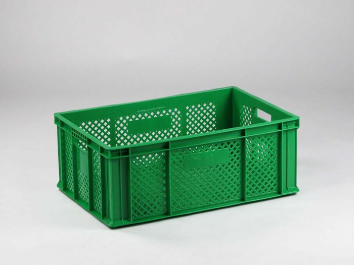 Stackable crate for fruit and vegetables 600x400x230 mm, perforated, green