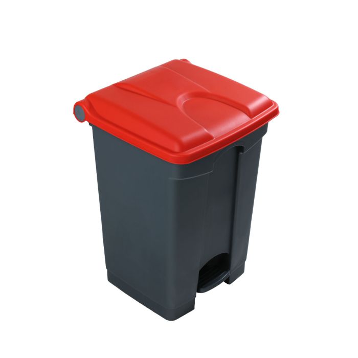 Kunststof afvalbak met pedaal, 410x400x600 mm, 45 liter, grijs/rood