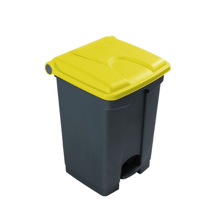 Kunststof afvalbak met pedaal 410x400x600 mm, 45 l. grijs/geel