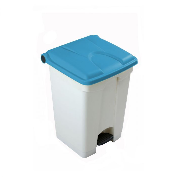 Kunststof afvalbak met pedaal 410x400x600 mm, 45 l. wit/blauw