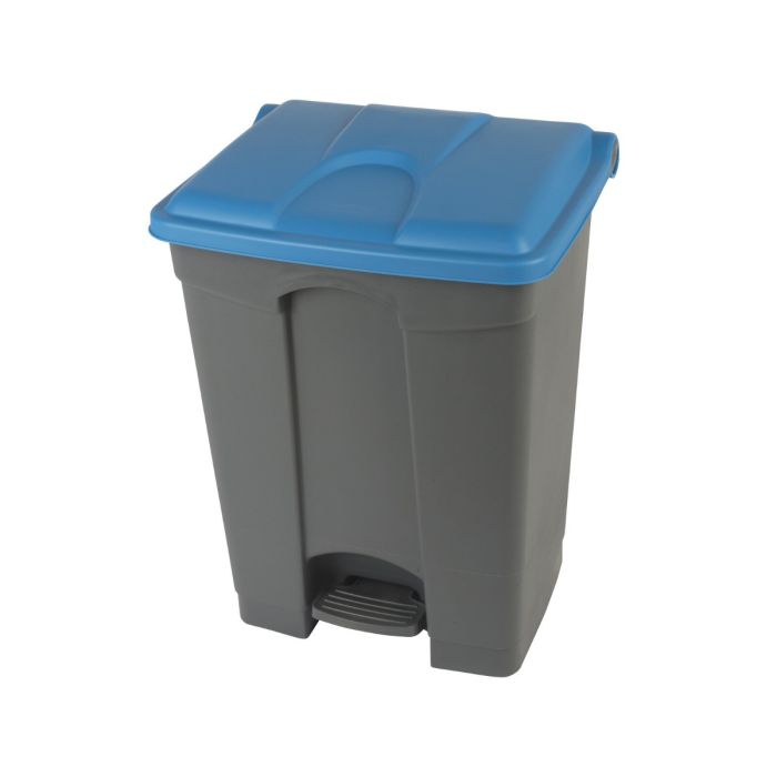 Kunststof afvalbak met pedaal, 500x410x670 mm, 70 liter, grijs/blauw