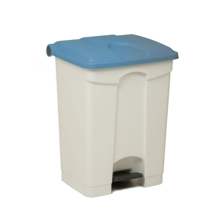 Kunststof afvalbak met pedaal 500x410x670 mm, 70 l. wit/blauw