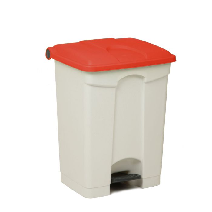 Kunststof afvalbak met pedaal 500x410x670 mm, 70 liter, wit/rood