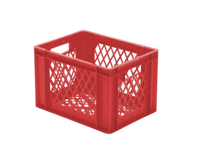 Stackable container 23 liters, 400x300x270 mm, perforated, red