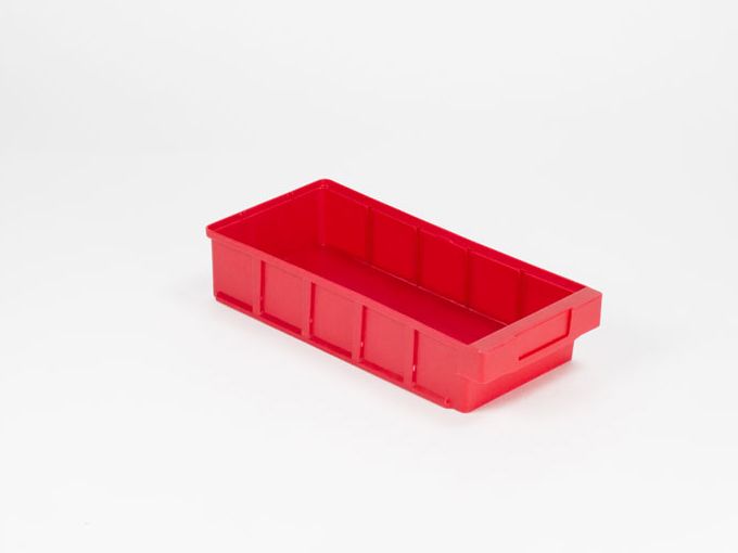 Kunststof magazijnbak 400x186x83 mm geschikt voor 4 schotten, rood
