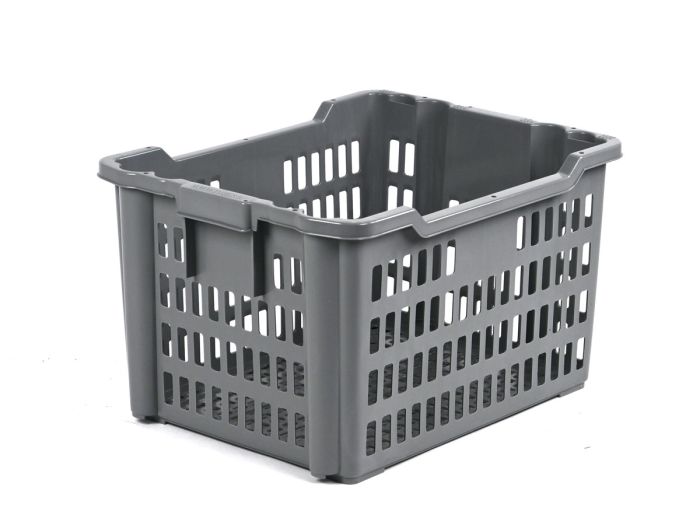 Draaistapelbak, 80 liter, 620x490x375 mm, gesleufd, met ronde stapelnok
