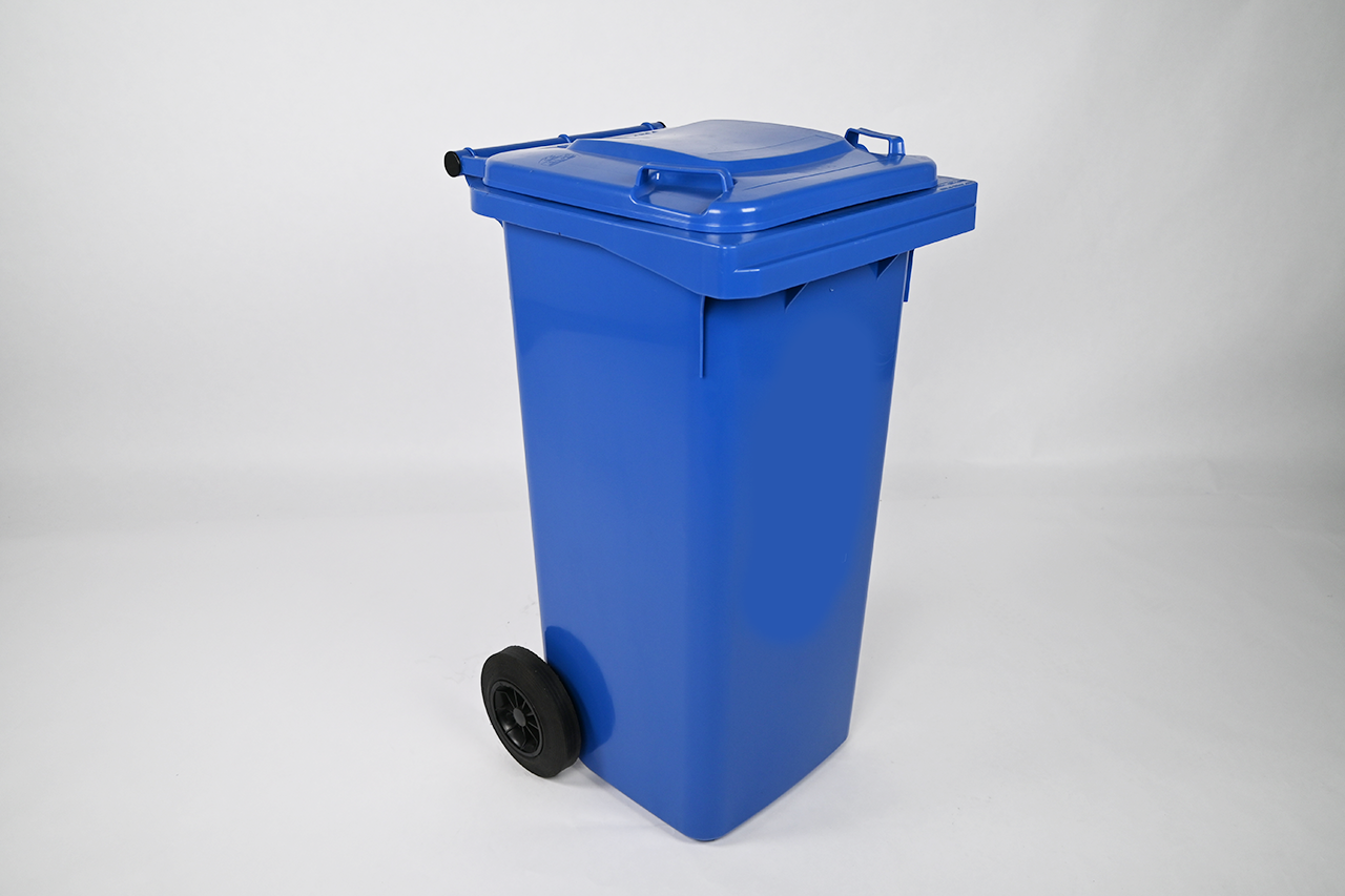 Afvalcontainer 660 liter, met scharnierdeksel, blauw - Engels